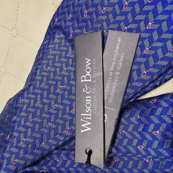 Wilson & Bow Breast Cancer Awareness Neck Tie, Blue, Silk,  NWT - Picture 2 of 7